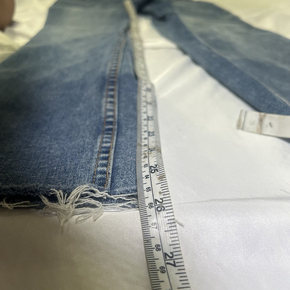 We the Free People Womens Bib Overalls Distressed Denim Blue Sz 28 Boho Raw Hem - Picture 8 of 9